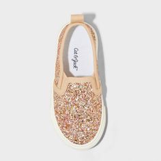 Help your toddler shine by having them wear the Madigan Slip-On Glitter Sneakers from Cat & Jack™. Adorned with glitter, these sneakers have a plastic upper with fabric lining for comfort. The slip-on sneakers have a round, closed toe design and a pull loop for easy on and off. Cat & Jack™: Kids’ clothing with an imagination of its own. Pink Sneakers With Glitter Print For Spring, Pink Glitter Accent Sneakers For Spring, Ballet Sneakers, Ready For Preschool, Girls Ballet, Plastic Heels, Glitter Design, Glitter Sneakers, Footbed Sandals