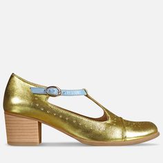 gold mary jane shoes - Julia Bo Gold Mary Janes, Gold Decorations, Vegas Outfit, Custom Made Shoes, Gardening Outfit, Mary Jane Shoes Womens, Cute Heels, Blue Soft, Crystal Blue