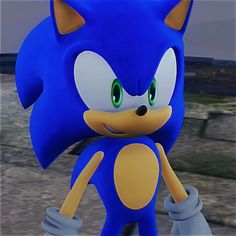 sonic the hedgehog is pointing at something