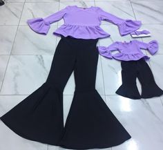 A custom made cute matching mommy and me top and pants set so you 2 can be so cute together. You can ask for your fav color and I will try to make it.  Made of a soft and colored fabric, 95 % polyester and 5% lycra, will look great on any body type. We will ship in 7-9 business days. If you have any questions or request please contact me. The set is custom made so we will need measures for you and you baby girl: Please order Mommy&Me for measures S-XL and 0-3 years old, and the Mommy&Me plus siz Chic Stretchable Ruffled Sets, Chic Stretch Sets With Ruffles, Fall Party Sets With Ruffles, Stretch Cotton Sets With Ruffles, Fitted Ruffle Sets For Fall, Stretch Cotton Ruffle Sets, Spring Family Matching Fitted Sets, Playful Long Sleeve Ruffled Sets, Matching Fitted Sets With Long Sleeve