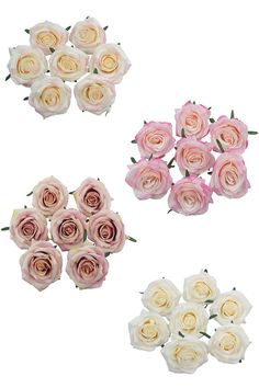 pink and white roses arranged in different shapes