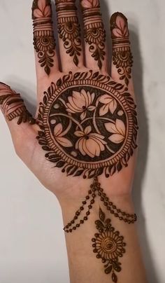 a woman's hand with henna tattoos on it