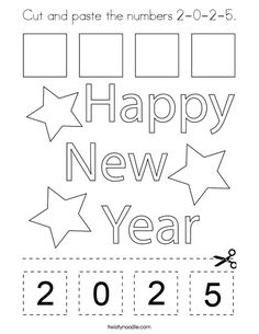 happy new year worksheet for kids to practice numbers 2 - 20 and 5