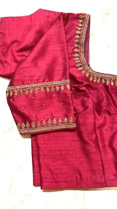 Ambrodary Design For Blouse, Vanki Maggam Work Blouses, Light Work Blouse Designs, Hand Work Blouse Design For Silk Saree, Latest Simple Blouse Work Designs, Maroon Blouse Designs, Simple Zardosi Work Blouses, Khatli Work Blouse Design New, Red Work Blouse