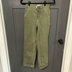 90s Boyfriend Carpenter Pants Pacsun New Size 24 Never Worn 90s Green Wide Leg Pants, 90s Style Green Wide Leg Pants, 90s Style Green Wide-leg Pants, 90s High Waist Pants With Five Pockets, 90s Style Full Length Pants For Summer, 90s Style Full Length Summer Pants, Utility Style Full Length Jeans For Spring, Trendy Full Length Cargo Pants For Spring, Summer Full-length Pants With Five Pockets