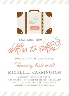 an image of a bridal shower card with suitcases on the front and bottom