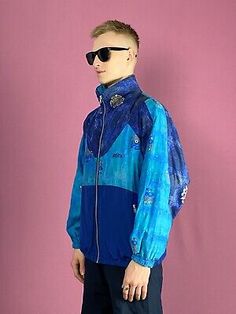 90s Vintage Men's Windbreaker Jacket - S Blue Nylon Blend | eBay Urban Blue Nylon Outerwear, Blue Sports Windbreaker For Spring, Retro Blue Windbreaker For Spring, Casual Blue Nylon Track Jacket, Blue Nylon Track Jacket For Fall, Blue Nylon Track Jacket For Spring, Vintage Blue Outerwear For Sports, Blue Nylon Long Sleeve Track Jacket, Blue Long-sleeved Nylon Track Jacket