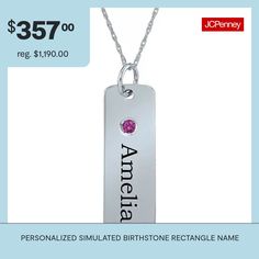 Pendant Size: 23.3x8.1mmPersonalization: Select 1 birthstone, with engraving of up to 8 characters.Choose one birthstone. Use the letter key below to represent the months. Selection must be made using capitalized letters:A=JanuaryB=FebruaryC=MarchD=AprilE=MayF=JuneG=JulyH=AugustI=SeptemberJ=OctoberK=NovemberL=DecemberGemstones may be treated and may require special care.Jewelry photos are enlarged to show detail.Features: Personalized, Family Jewelry, Quick ShipLink Construction: SolidStone Cut… Family Jewelry, Jewelry Photos, Name Pendant, Family Jewellery, Necklace White, Personalized Family, Spring Rings, White Gold, Yellow Gold