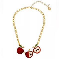 See Pictures For Description Nwt Betsey Johnson Apple Necklace Bold Chain Link Necklace Featuring Vibrant Red Apples At Front Adorned With Minimal Green Stone Accents. Set In Polished Gold-Tone Brass, Steel, Zinc, Glass, Acrylic And Enamel Approximate Length- 16"+3" Extender, Approximate Frontal Drop Length- 1" Lobster Clasp Closure Maya Yoshida, Beer Necklace, Apple For The Teacher, Apple Jewelry, Apple Necklace, Christmas Tree Necklace, Collage Pics, Pumpkin Necklace, Fairy Pendant