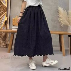 Olivia Mark - Embroidered Monochrome Cotton Skirt with a Half-Length Style Utility Skirt, Fashion Bottoms, Cotton Skirt, Types Of Skirts, Olivia Mark, A Line Skirt, A Line Skirts, Drawstring Waist, A Line