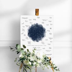 a poster with the names of stars on it next to some flowers and greenery