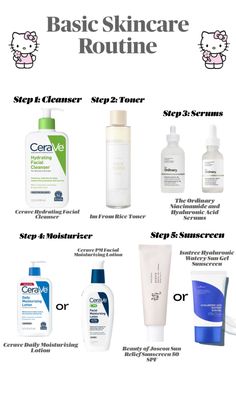 Basic Skincare Routine Products Beginner Friendly Affordable Skincare Aesthetic #skincareroutine Best Drugstore Sunscreen, Skincare Routine Products, Basic Skincare Routine, Basic Skincare, Basic Skin Care, Gel Sunscreen, Affordable Skincare, Acne Studio