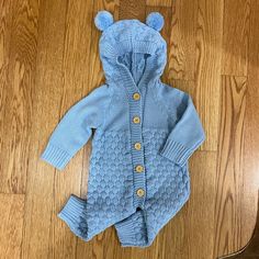 New, Perfect Condition, No Flaws. It Would Make A Perfect Baby Shower Gift Or Christmas Gift For New Baby! Cozy Long Sleeve Blue Onesie, Blue Hooded Onesie For Winter, Blue Hooded Winter Onesie, Cute Blue Winter Onesie, Sweater Romper, Baby Boy Sweater, Perfect Baby Shower, Month Colors, Boys Sweaters