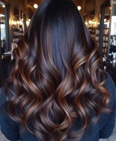 51 Copper Hair Colors Perfect for Fall - AskNaij Fall Balayage For Black Hair, Dark Hair Honey Balayage, Darkest Brown Hair Balayage, Dark Brown With Copper Balayage, Dark Brown Fall Hair Color, Medium Length Dark Brown Hair Balayage, Dark Brown Shadow Root, Dark Bayalage, Brown Hair Colors With Highlights