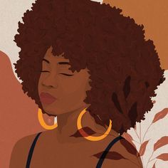 an illustration of a woman with large hoop earrings on her face and afro hair, looking to the side