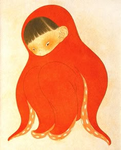 a drawing of a child wrapped in a red blanket