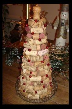 a christmas tree made out of wine corks