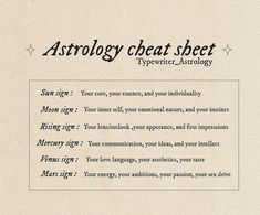 the astrology chat sheet is written in black and white