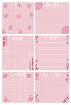 four pink notepads with hearts and flowers on them