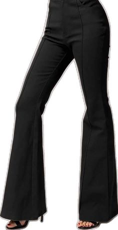 Black Flare Bootcut Pants-Pants-Branded Envy Trendy Fitted Straight Leg Bottoms, Stretch Elastane Trousers, Fitted Full Length Bottoms With Pockets, Fitted Full-length Bottoms With Pockets, Casual Fitted High-waisted Pants, Casual Fitted High-waisted Bottoms, Full Length Elastane Pants, Trendy Fitted Trousers, Full Length Elastane Pants With Pockets