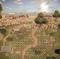 an artist's rendering of a garden with lots of trees and flowers in it