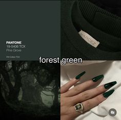 an advertisement for pantone's forest green nail polish