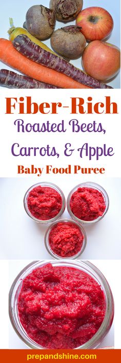 an advertisement for baby food puree with carrots, beets and apples