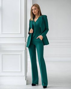 Fabric: High-quality suiting fabric Cotton 65%, Polyester 35% Single-breasted (2 buttons) Notched lapels Flap pockets Wide-leg pants Sleeve length: 63 cm/ 24.5 in Jacket length: 75 cm/ 29.2 in Pants length: 118 cm/ 46.3 in Colors: Black, White, Red, Beige, Emerald, Blue, Crimson, Purple TRANSLATE with x English Arabic Hebrew Polish Bulgarian Hindi Portuguese Catalan Hmong Daw Romanian Chinese Simplified Hungarian Russian Chinese Traditional Indonesian Slovak Czech Italian Slovenian Danish Japane Emerald, Green, Fabric, White, Black