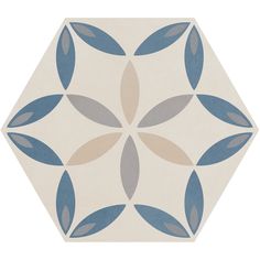 a hexagonal tile pattern with blue and beige leaves on the center, in an octagonal shape