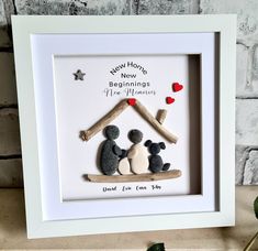 there is a picture frame with two bears in it that says, always home new beginnings for mothers and dad to be one year ago