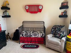 Jeep grill, boys nursery, garage, mechanic, tire shelf Hot Wheel Nursery, Fast And Furious Nursery, Nursery Ideas Cars, Race Car Themed Nursery, Racecar Nursery Ideas Boy, Garage Theme Nursery, Mechanic Themed Nursery, Hot Wheels Nursery, Mechanic Nursery Theme