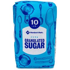 a bag of granulated sugar on a white background