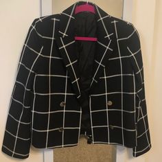 Brand New, Beautiful Jacket. A Little Shorter Than Regular Sport Jackets To Give It That Chic Look! Luxury Single-breasted Plaid Blazer, Black Fitted Suit, Checkered Suit, Off White Blazer, Leopard Print Blazer, Summer Blazer, Faux Leather Biker Jacket, Navy Blue Blazer, Striped Jacket