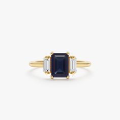 Chic, timeless, and versatile - we can't recommend our rings enough! The Sapphire Stone is the birthstone for September and is associated with nobility, purity, and passion. The Octagon shape of the stone also gives this ring an elegant look. This dainty piece would make the perfect gift for her! - Handmade - Solid Gold - Natural Diamonds and Sapphire  - G Color, SI Quality Diamonds - Band Width: 1.7 mm - Total Diamond Carat Weight: 0.24 ctw - Total Blue Sapphire Carat Weight: 1.14 ctw 🛠 Your Sarah Elise piece is handcrafted with care! Ready-to-ship items go out within 3 business days. Made-to-order pieces typically take 7-10 business days to create. If you need something sooner, please contact us - we'll see if we can make it happen! For estimated shipping dates and tracking, check your