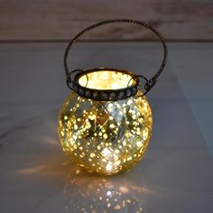 Hanging Mercury Glass Candle Holder with Rhinestones (2.5-Inch, Aria Design, Gold) - For Use with Tea Lights - For Home Decor, Parties, and Wedding Decorations - Luna Bazaar | Boho & Vintage Style Decor Light Candles, Glass Candle Holder, Mercury Glass, Tea Light Candles, Glass Candle, Candle Holder, Tea Lights, Wedding Decorations, Tea