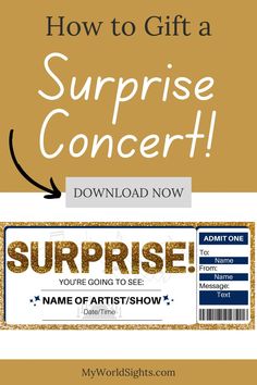 the surprise concert ticket is shown with an arrow pointing to it