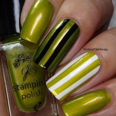 Generously pigmented, light moss green stamping polish! 5 ml or 0.17 oz. size Brush applicator "5 Free" ingredients Cruelty Free Our stamping nail polish is "5-free", which is a wonderful thing! For more information on this, please see our FAQ's. Ingredients: Butyl Acetate, Ethyl Acetate, Nitrocellulose, Adipic Acid / Neopentyl Glycol / Trimellitic Anhydride Copolymer, Acetyl Tributyl Citrate, Isopropyl Alcohol, Stearalkonium Hectorite, Benzophenone-1. May contain: Mica, Silica, Silver, Tin Oxid Monster Nails, Witch Nails, Best Nail Polish, Striped Nails, Nail Polish Designs, Cute Nail Art, Manicure Y Pedicure