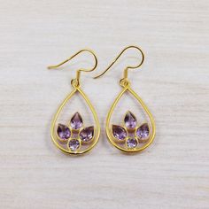 Amethyst Earring, Bezel Earring, Amethyst Earrings, Dangle Earring, Brass Earring, Silver Plated Earring, Bridesmaids Gift, Wedding Party Gemstone - Amethyst Weight - 3.8gm Metal - Brass With Silver Plated Stone Size-  4x8mm, 4mm Approx This item is made to order. i will make earring Brass with 18k Gold Plated. you can good gift idea for your wife/ mother/ sister/ Gift Friend Teardrop Gemstone Earrings For Celebration, Amethyst Drop Earrings For Wedding, Purple Pierced Earrings For Wedding, Gold Amethyst Earrings For Parties, Teardrop Amethyst Earrings For Wedding, Wedding Teardrop Amethyst Earrings, Gift Amethyst Teardrop Earrings, Pierced Amethyst Crystal Earrings, Spiritual Amethyst Purple Earrings