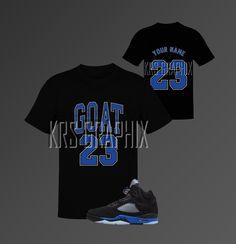 This t-shirt inspired by the Jordan 5 Retro 'Racer Blue' colorway is everything you've dreamed of and more. It feels soft and lightweight, with the right amount of stretch. It's comfortable and flattering for both men and women. This Jordan inspired design is perfect for sneakerheads everywhere!  * 100% combed and ring-spun cotton (Heather colors contain polyester) * Ash color is 99% combed and ring-spun cotton, 1% polyester * Heather colors are 52% combed and ring-spun cotton, 48% polyester * A Blue Graphic Design Shirt For Streetwear, Blue Sporty T-shirt With Graphic Design, Blue Team Spirit T-shirt For Streetwear, Blue Shirt With Logo For Fan Merchandise, Blue Logo Print Shirt For Fans, Blue Logo Print Shirt For Fan Merchandise, Blue Shirt With Team Name For Fans, Blue Sporty Shirt For Streetwear, Blue Sporty Streetwear Shirt