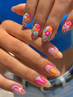 Multicolor  Collar    Color Nails Embellished   Nail,Hand & Foot Care Nails With Plants, Graffiti Nail Art, Nail Inspired, Graffiti Nails, Colorful Graffiti, Colorful Nail, Easy Nails, Summery Nails, Fake Nails With Glue