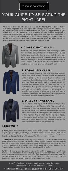 Suit Lapels Types, Suit Lapel Types, Types Of Lapels, Types Of Suits For Men, Bussiness Attire, Bespoke Suit Tailoring, Velvet Dinner Jacket, Types Of Suits, Tailor Made Suits