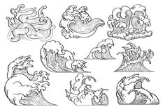 an image of waves in the ocean with different shapes and sizes stock illustration, line drawing,