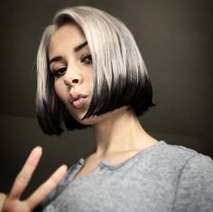 Black Dip Dye Hair, Dip Dye Hair Brunette, Silver Hair Dye, Healthy Shiny Hair, Grey Hair Dye, Messy Bob Hairstyles, Dip Dye Hair, Creative Hair Color, Short Hair Pixie Cuts