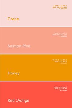 the color scheme for an orange, pink and yellow palette is shown in three different shades