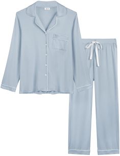 PRICES MAY VARY. 【VISCOSE FABRIC】These Women Long Sleeve Pajama Sets are made of 95% viscose made from BAMBOO and 5% spandex.Cooler than cotton, Softer than cotton. 【ESSENTIAL FOR WORK FROM HOME】This Classic Pajamas set with relaxed fit and stretchy Silky-Smooth Cooling fabric is perfect for any body shape and all seasons, perfect for ladies who perspire easily. 【CHIC DESIGN FEATURES】The button down front facilitates you to put it on and off and is amazingly useful for breastfeeding, post-operat Womens Pj Sets, Pijamas Women, Womens Pjs, Classic Pajamas, Bamboo Pajamas, Soft Pajamas, Night Suit, Pj Pants, Sleep Set