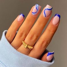 Kamize Royal Blue Press on Nails Medium French Fake Nails Royal Blue Nails, Short Fake Nails, French Tip Acrylic Nails, Short Acrylic Nails Designs, Square Acrylic Nails, Short Acrylic Nails, Nail Arts, Square Nails, Cute Acrylic Nails