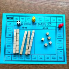 a board game with dices and blocks on it