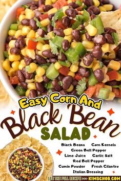 the cover of easy corn and black bean salad