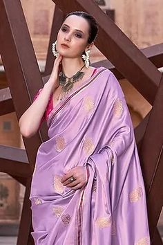 Lavender Borderless Soft Satin Silk Sarees | TST | The Silk Trend Lavender Silk Lehenga, Lavender Saree Sets With Dupatta, Lavender Satin Lehenga, Lavander Colour Silk Sarees, Lavender Satin Saree, Indian Dresses Online, Designer Sarees Online, Wedding Saree Indian