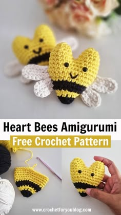 crochet bee amigurmi pattern with instructions to make it in the shape of a bee